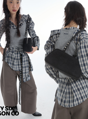 DirtySix 2025AW 原创 塞班小马包 绒面绣线 机车铆钉 保龄球包