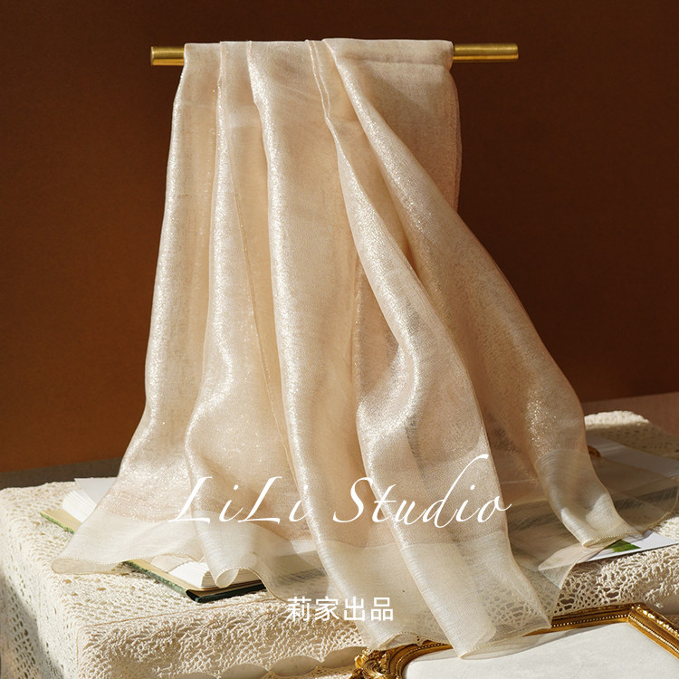 柔软型金线闪金围巾百搭裸金色披肩真丝柔美礼服旗袍外搭女夏披巾