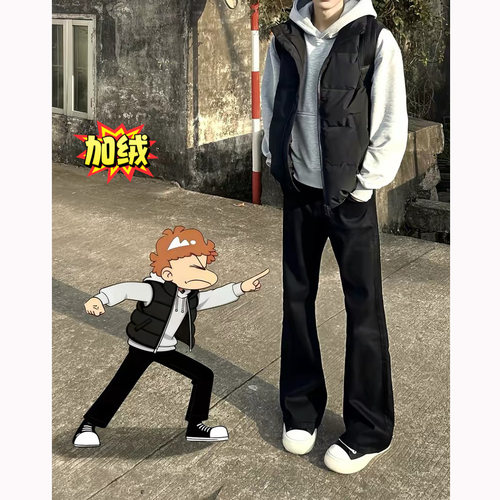 517加绒黑牛仔裤男 秋冬美式高街Vibe高个加长混的直筒弯刀微喇裤