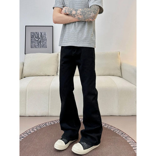 cleanfit黑色517微喇牛仔裤男款高个子加长弯刀裤子高腰直筒长裤