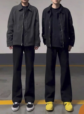 怪兽实验弹力黑色修身西裤垂感弯刀微喇裤子男秋冬加长呢料休闲裤