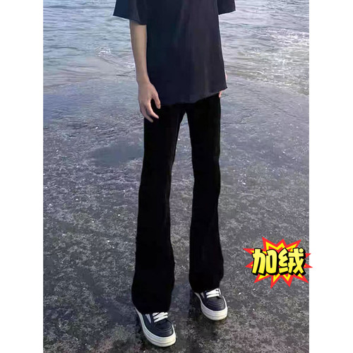 517加绒黑色微喇牛仔裤男 25秋冬美式高街Vibe窄版柳叶弯刀裤怪兽