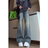 高街cleanfit直筒裤 怪兽美式 款 弹力微喇裤 复古蓝弯刀牛仔裤 男秋季