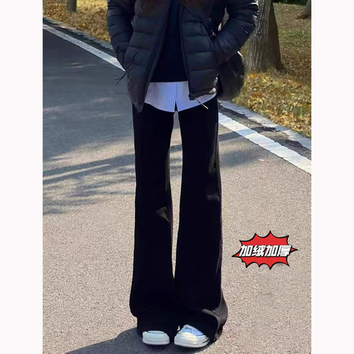 怪兽517黑色牛仔裤男加绒25秋冬美式高街Vibe柳叶弯刀微喇叭裤子