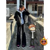 加长 高街Vibe学生柳叶弯刀裤 怪兽实验室黑色微喇牛仔裤 男秋冬美式