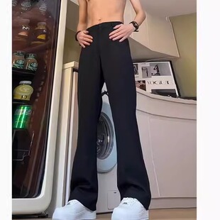 子男款 裤 春夏美式 垂感高级感弹力休闲西装 弯刀微喇西裤 黑色直筒裤