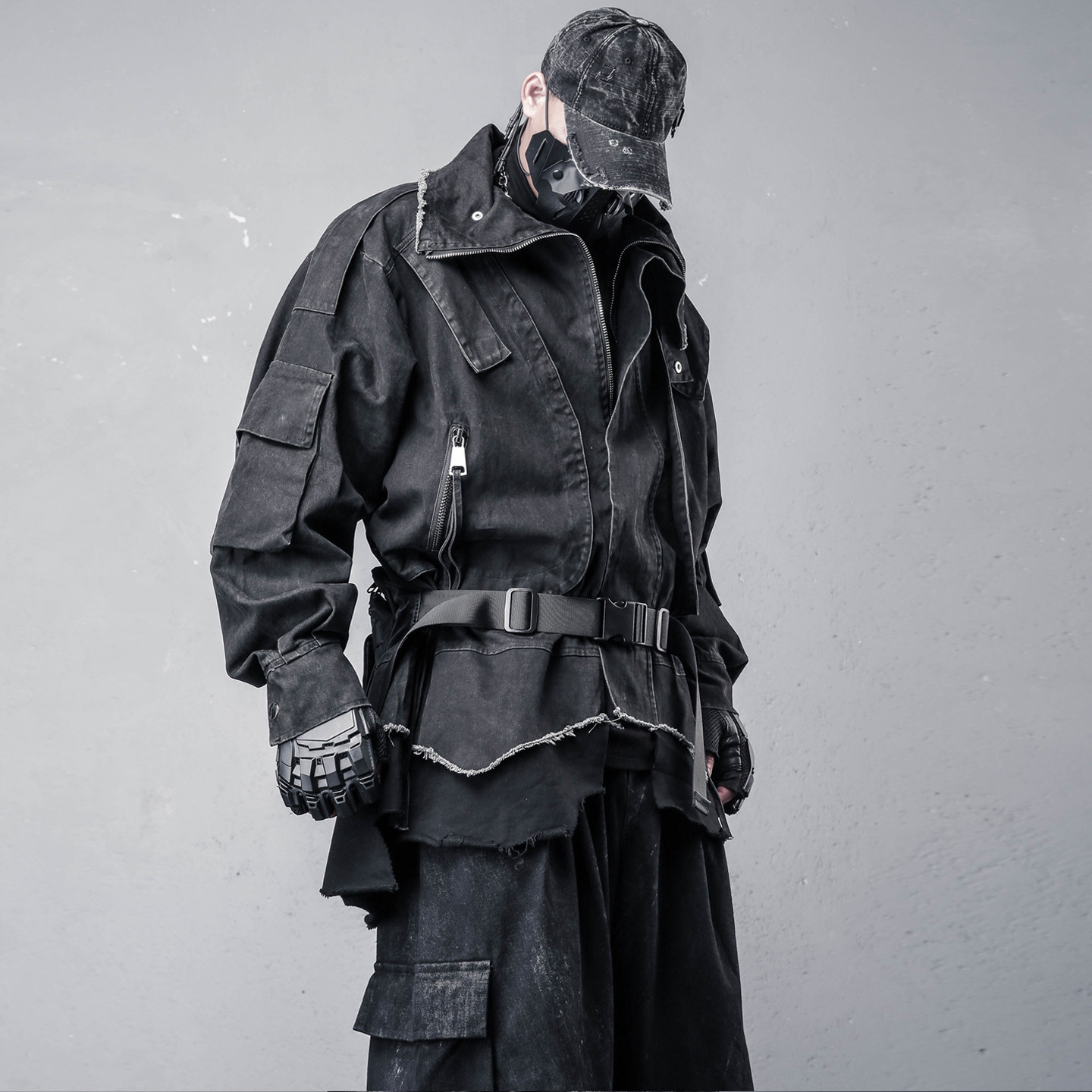 小众硬派机能风伞兵假两件工装飞行夹克男春季洗水做旧中长款外套,男装,夹克,淘宝优惠券,粉丝福利购,淘宝优惠卷