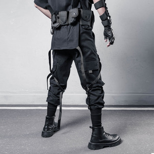裤 长裤 男春夏宽松多口袋伞兵裤 修身 潮牌 暗黑机能风束脚裤 小众工装