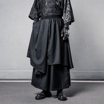 山本黑武士裙裤多层设计假两件裤