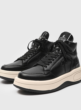 RO高帮黑武士板鞋男潮牌小众美式高街风厚底增高老爹鞋白色马丁靴