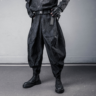 山本风暗黑宽松大码 男春秋低档灯笼裤 飞鼠裤 潮 玫瑰提花哈伦九分裤