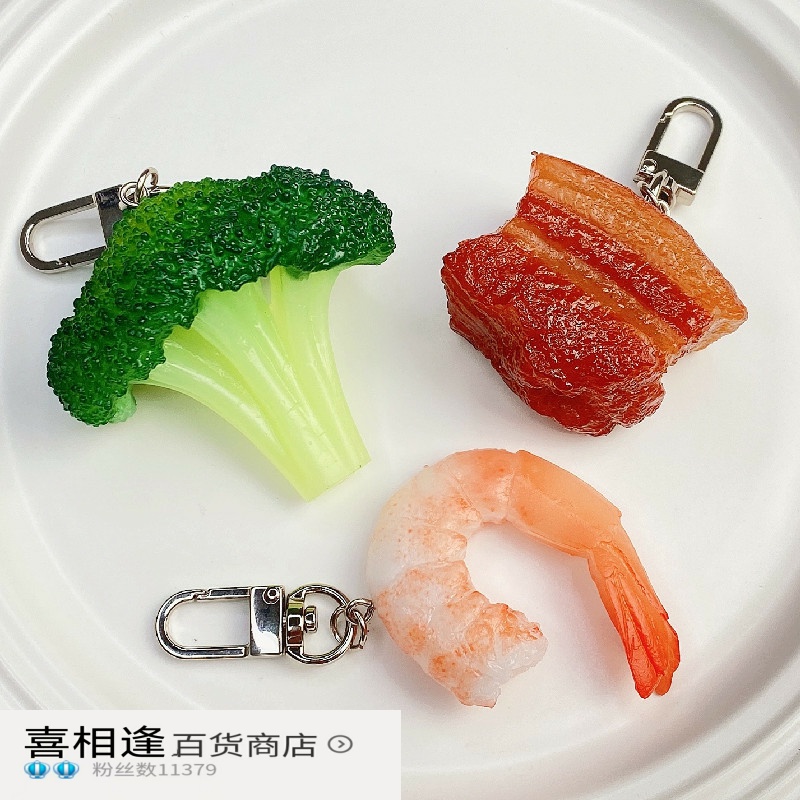 pvc红烧肉钥匙扣仿真食物挂件装配饰品学生小红书包创意模型生礼