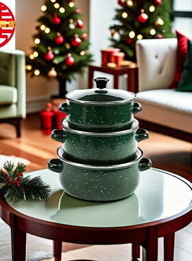 厂家现货搪瓷黑色麻点三件套汤锅671DG-K 绿色蓝色咖色彩盒装