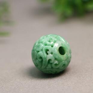 特价#7954满绿天然A货翡翠古风镂空梅花雕花龙纹大珠子佛珠  