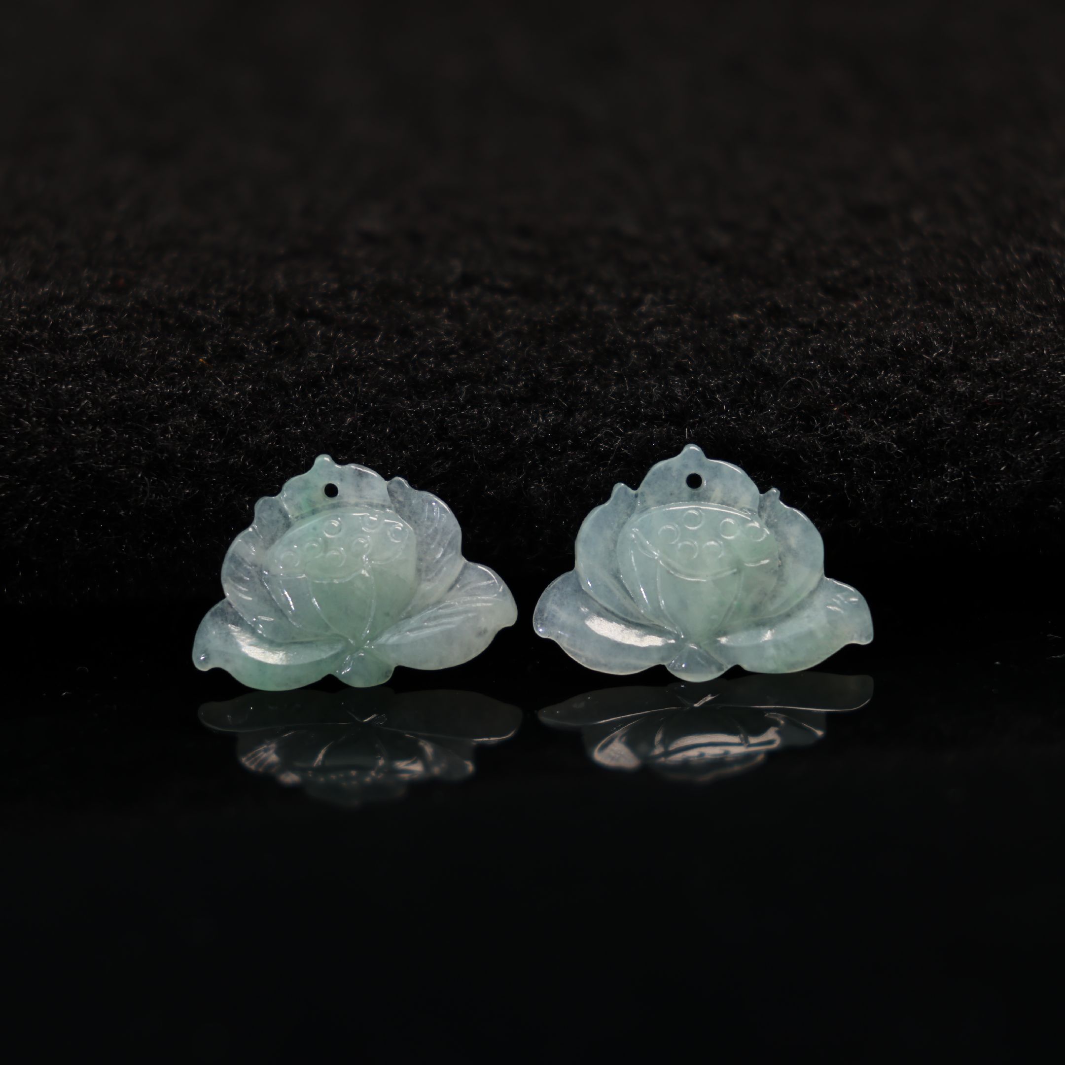 #H568一对冰种淡绿色天然A货翡翠莲蓬莲小花耳坠耳钉花片裸石