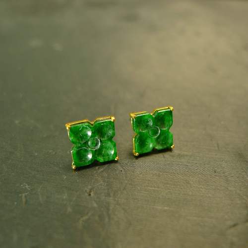 缅甸天然A货翡翠四叶草耳钉