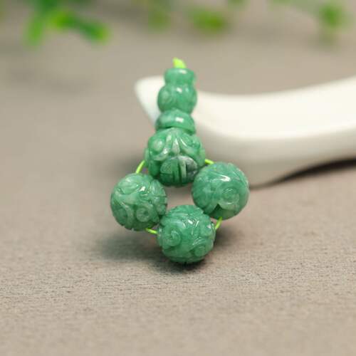 翡翠团寿龙纹雕花珠子三通佛头