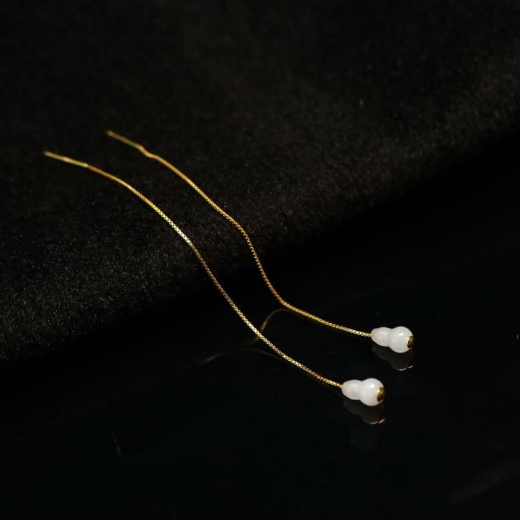 亏出一对S925银耳线镶嵌白冰天然A货翡翠葫芦耳坠福禄耳环耳饰