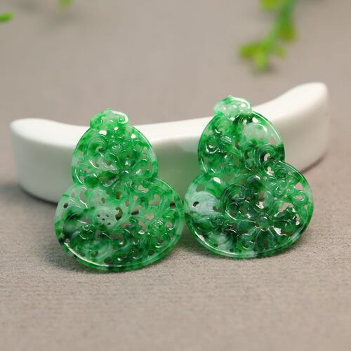 翡翠镂空雕花葫芦耳坠吊坠花片