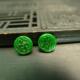 特价 A760一对满色辣绿天然A货翡翠雕花圆片 镶嵌件