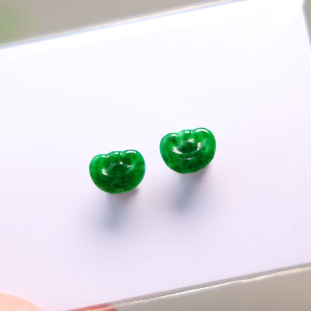 #H826一对老坑满色辣绿天然A货翡翠如意头 镶嵌耳钉裸石,珠宝/钻石/翡翠,翡翠裸石/蛋面,淘宝优惠券,粉丝福利购,淘宝优惠卷