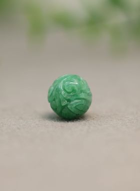 #K105满绿缅甸天然A货翡翠团寿龙纹雕花珠子  11MM雕花顶珠佛珠