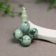 G256白底飘绿花天然A货翡翠三通佛头 素面圆珠珠串配件