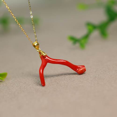 深海红天然有机红宝树枝子吊坠