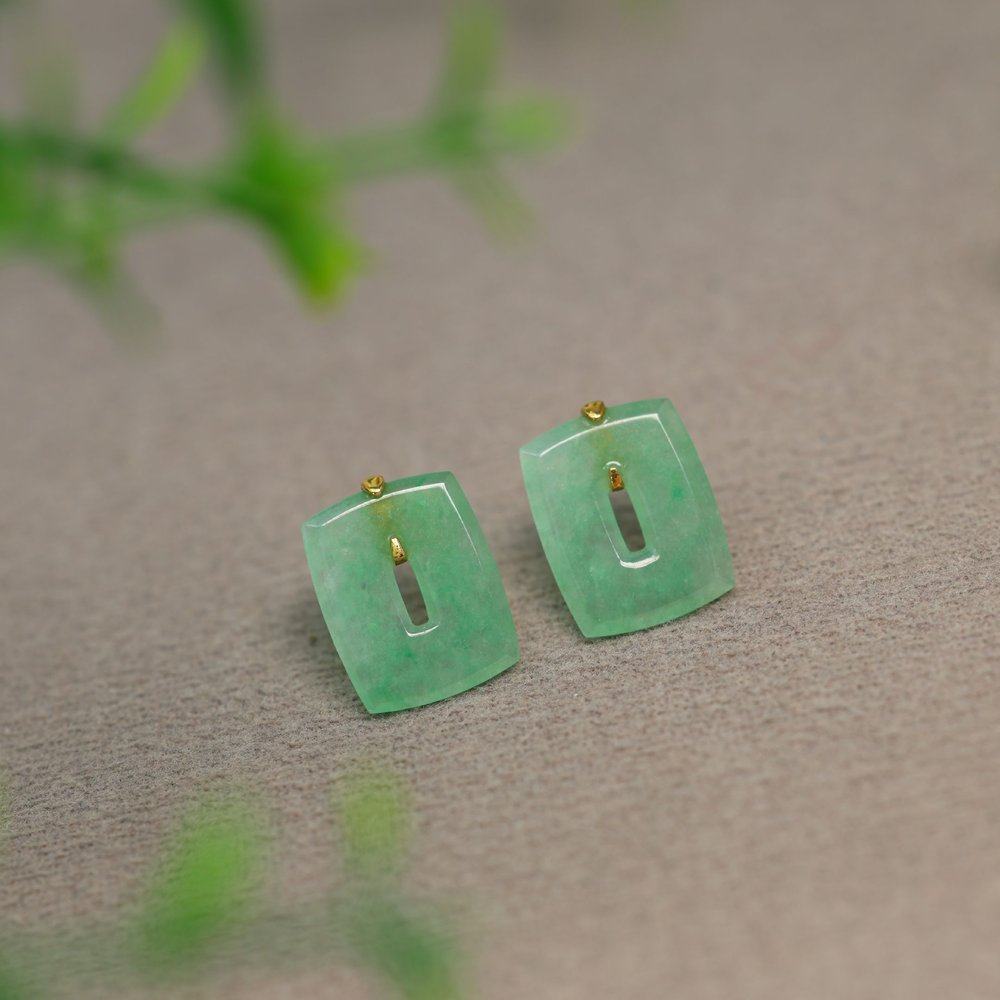 #G704 18K金镶嵌冰种绿色天然A货翡翠方块糖福贝耳钉耳饰,珠宝/钻石/翡翠,耳饰,淘宝优惠券,粉丝福利购,淘宝优惠卷