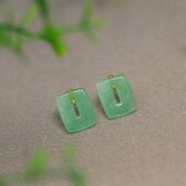 G704 18K金镶嵌冰种绿色天然A货翡翠方块糖福贝耳钉耳饰