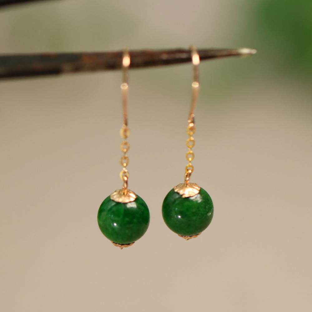 特价#E447一对18K金镶嵌满色辣绿天然A货翡翠珠子耳坠耳环,珠宝/钻石/翡翠,耳饰,淘宝优惠券,粉丝福利购,淘宝优惠卷