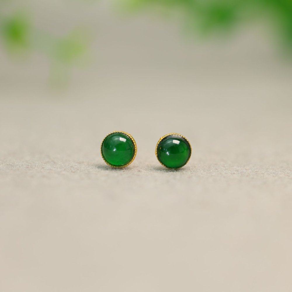 #G863 18K金镶嵌冰种满绿天然A货翡翠圆形蛋面耳钉小灯泡耳饰,珠宝/钻石/翡翠,耳饰,淘宝优惠券,粉丝福利购,淘宝优惠卷