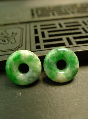 特价#E775一对飘辣绿天然A货老翡翠小环圆圈 甜甜圈