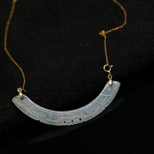 特价冰种天然翡翠月芽形龙勾锁骨链吊坠 翡翠玉璜吊坠 S925银镶嵌