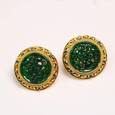 #1409一对银鎏金掐丝工艺镶嵌满