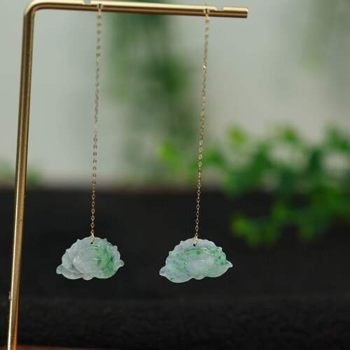 缅甸天然A货翡翠莲花耳坠