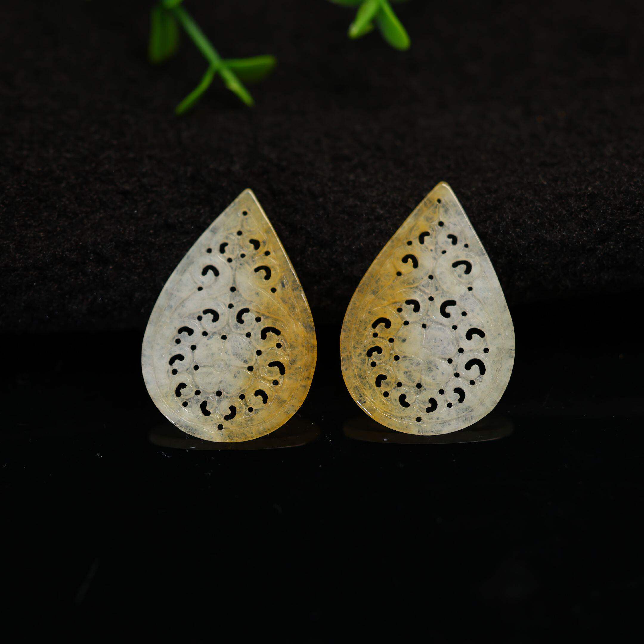 #K052一对白底飘黄翡缅甸天然A货翡翠镂空雕花水滴形耳坠花片裸石,珠宝/钻石/翡翠,翡翠裸石/蛋面,淘宝优惠券,粉丝福利购,淘宝优惠卷