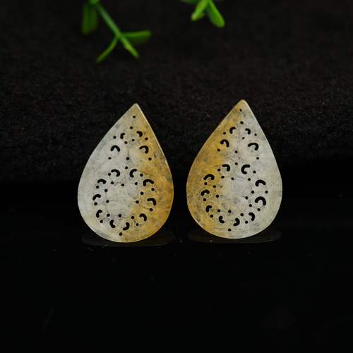 天然翡翠镂空雕花水滴形耳坠花片