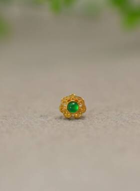 #K376 18K金镶嵌冰种满绿天然A货翡翠蛋面如意小香盒通孔DIY配件