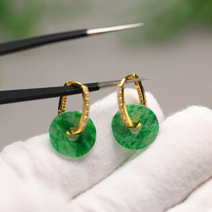 冰种飘辣绿天然A货翡翠平安扣小环耳环耳坠S925银圈镶嵌