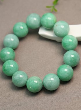 #H792满绿天然A货翡翠素面大圆珠子手串佛珠男款手链