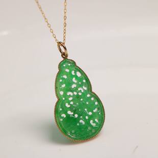 3408冰种满色阳绿天然A货翡翠缕空雕花葫芦形锁骨吊坠