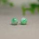 J784一对白底飘绿花缅甸天然A货翡翠素面珠子9MM圆珠顶珠
