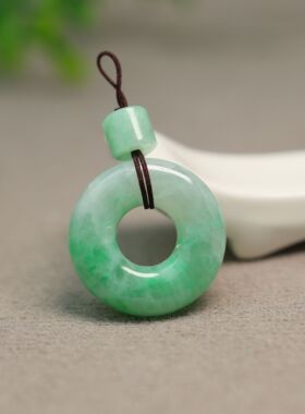 #K417冰种飘阳绿缅甸天然A货翡翠平安扣小环吊坠挂坠