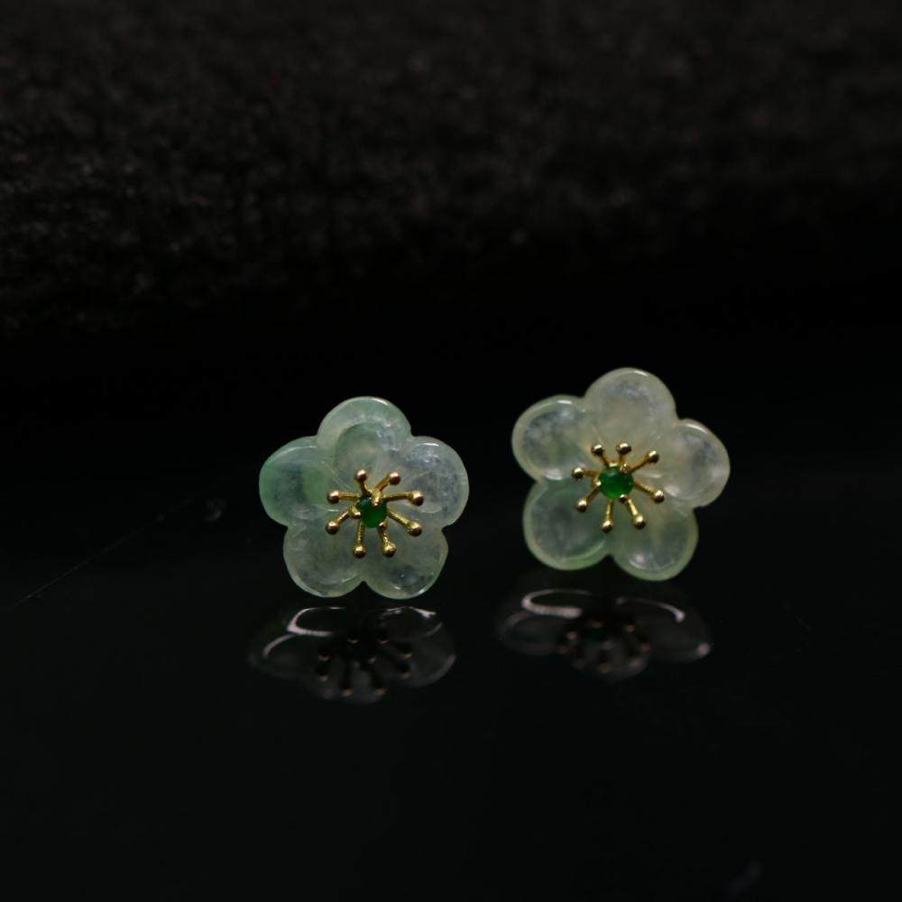 特价#3966一对18K金搭配冰绿翡翠蛋面镶嵌冰种天然A货翡翠梅花耳,珠宝/钻石/翡翠,耳饰,淘宝优惠券,粉丝福利购,淘宝优惠卷