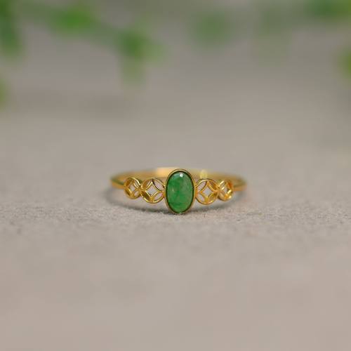 缅甸天然A货翡翠蛋面戒指