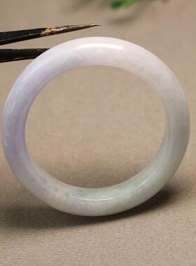 特价#E059 53号圈口糯底淡紫色飘绿花天然A货翡翠手镯