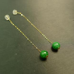 特价 18K金线镶嵌满色辣绿天然A货翡翠珠子耳坠耳环 E272