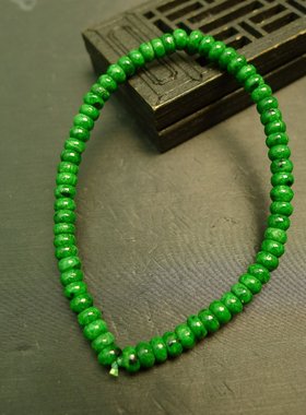 #I850满色辣绿天然A货翡翠算盘珠子隔珠手串手链
