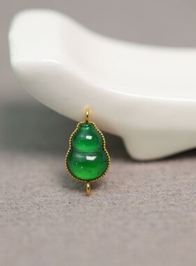 #G296 18K金镶嵌冰绿满绿天然A货翡翠葫芦 DIY手工编绳手链配件